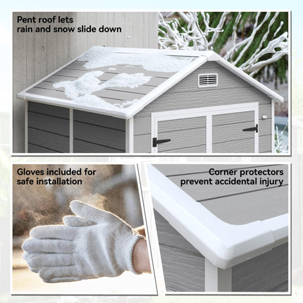 6 x 5ft Plastic Garden Shed with Floor, Window, Lockable Doors & Vents - Dark Grey