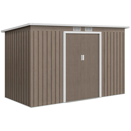 9ft x 4ft Metal Garden Shed with Foundation Kit and Ventilation - Light Grey Wood Grain