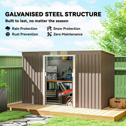 9ft x 4ft Metal Garden Shed with Foundation Kit and Ventilation - Light Grey Wood Grain