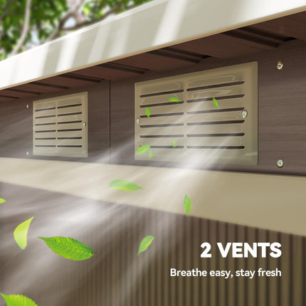 9ft x 4ft Metal Garden Shed with Foundation Kit and Ventilation - Light Grey Wood Grain