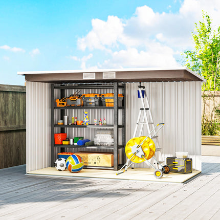 9ft x 4ft Metal Garden Shed with Foundation Kit and Ventilation - Light Grey Wood Grain