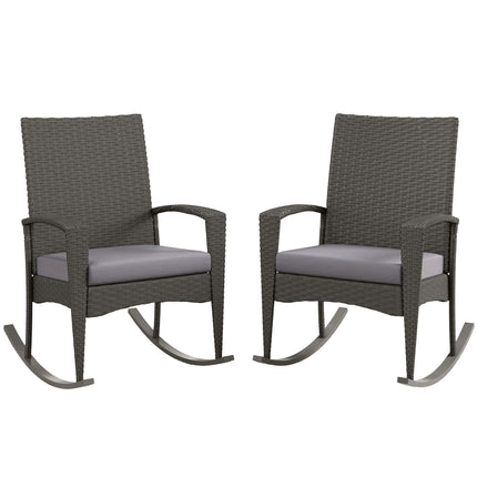 Outdoor PE Rattan Rocking Chair Set of 2, Garden Rocking Chair Set with Armrest