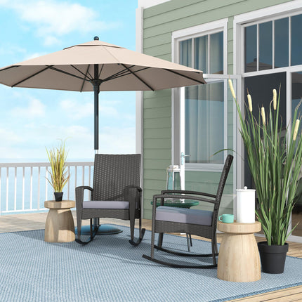 Outdoor PE Rattan Rocking Chair Set of 2, Garden Rocking Chair Set with Armrest