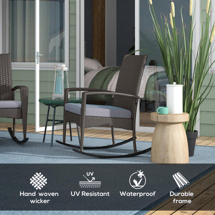 Outdoor PE Rattan Rocking Chair Set of 2, Garden Rocking Chair Set with Armrest
