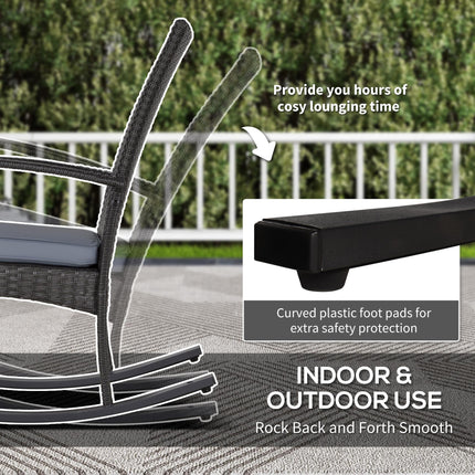 Outdoor PE Rattan Rocking Chair Set of 2, Garden Rocking Chair Set with Armrest