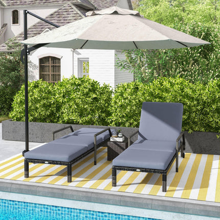 Outdoor PE Rattan Sun Lounger Set of 2, Wicker Chaise Recliner Garden Chair with