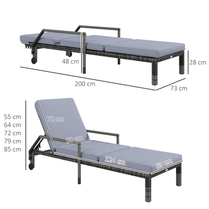 Outdoor PE Rattan Sun Lounger Set of 2, Wicker Chaise Recliner Garden Chair with