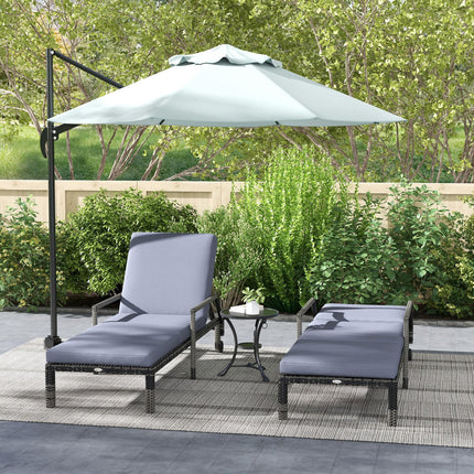 Outdoor PE Rattan Sun Lounger Set of 2, Wicker Chaise Recliner Garden Chair with