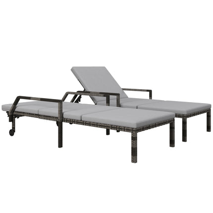 Outdoor PE Rattan Sun Lounger Set of 2, Wicker Chaise Recliner Garden Chair with