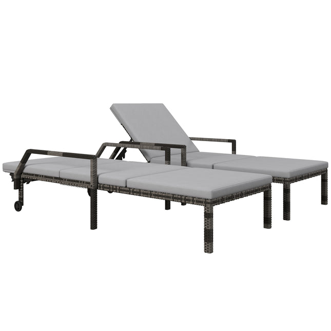 Outdoor PE Rattan Sun Lounger Set of 2, Wicker Chaise Recliner Garden Chair with