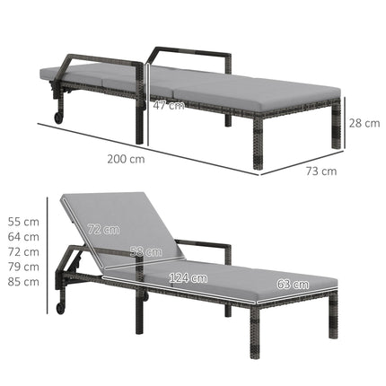 Outdoor PE Rattan Sun Lounger Set of 2, Wicker Chaise Recliner Garden Chair with