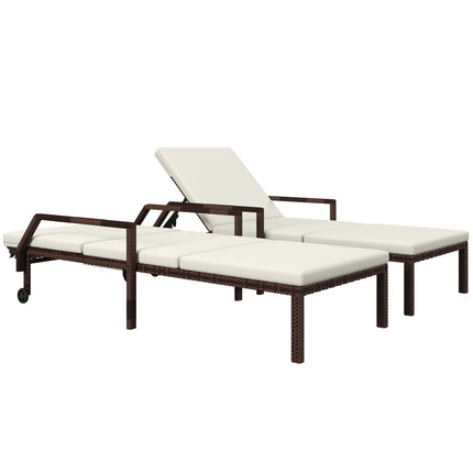 Outdoor PE Rattan Sun Lounger Set of 2, Wicker Chaise Recliner Garden Chair with
