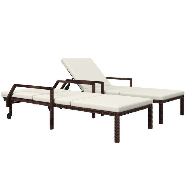 Outdoor PE Rattan Sun Lounger Set of 2, Wicker Chaise Recliner Garden Chair with