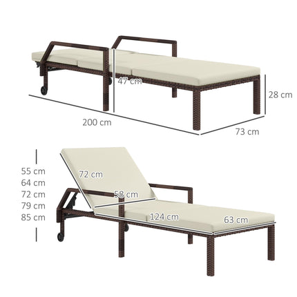 Outdoor PE Rattan Sun Lounger Set of 2, Wicker Chaise Recliner Garden Chair with