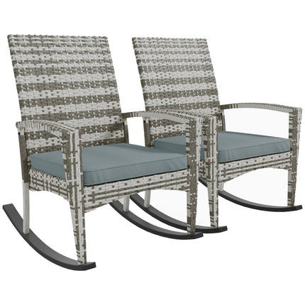 Outdoor PE Rattan Rocking Chair Set of 2, Garden Rocking Chair Set with Armrest