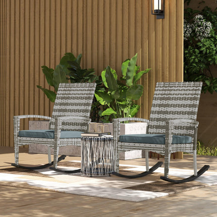 Outdoor PE Rattan Rocking Chair Set of 2, Garden Rocking Chair Set with Armrest