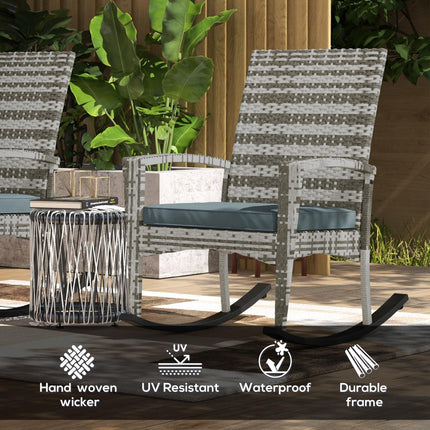 Outdoor PE Rattan Rocking Chair Set of 2, Garden Rocking Chair Set with Armrest
