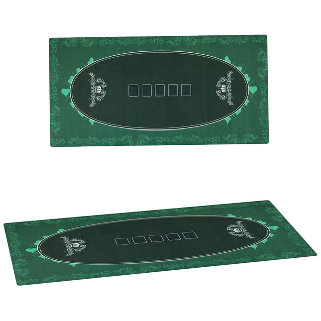Professional Texas Hold'em Poker Table Mat 239.3 x 115.5 cm 12 Player Water-Resistant with Carry Bag - Green