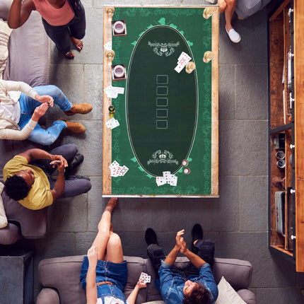 Professional Texas Hold'em Poker Table Mat 239.3 x 115.5 cm 12 Player Water-Resistant with Carry Bag - Green