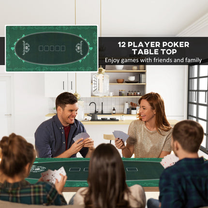 Professional Texas Hold'em Poker Table Mat 239.3 x 115.5 cm 12 Player Water-Resistant with Carry Bag - Green
