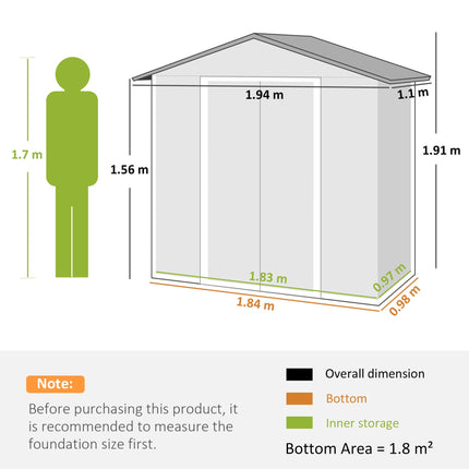 6.5 x 3.5ft Metal Garden Storage Shed with Double Sliding Doors - Brown Wood Effect