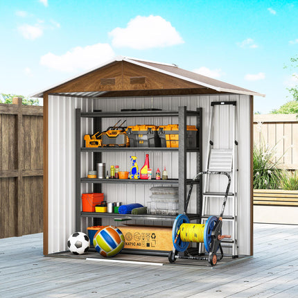 6.5 x 3.5ft Metal Garden Storage Shed with Double Sliding Doors - Brown Wood Effect