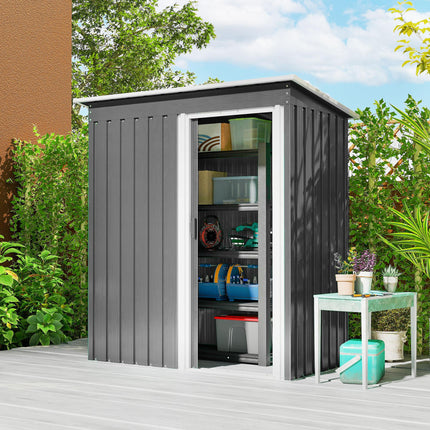5 x 3ft Garden Storage Shed with Sliding Door and Sloped Roof - Light Grey