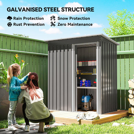 5 x 3ft Garden Storage Shed with Sliding Door and Sloped Roof - Light Grey