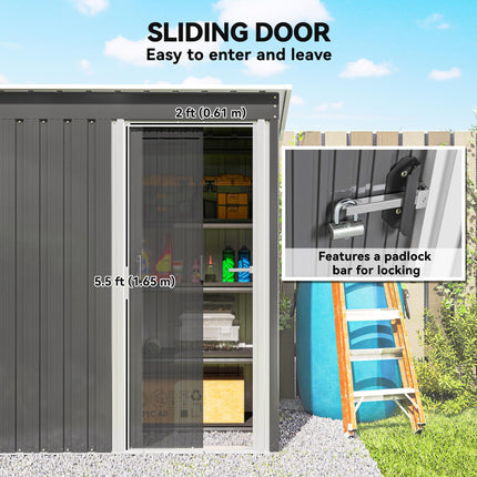 5 x 3ft Garden Storage Shed with Sliding Door and Sloped Roof - Light Grey