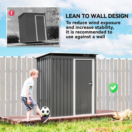 5 x 3ft Garden Storage Shed with Sliding Door and Sloped Roof - Light Grey