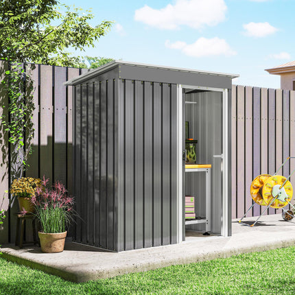 5 x 3ft Garden Storage Shed with Sliding Door and Sloped Roof - Light Grey
