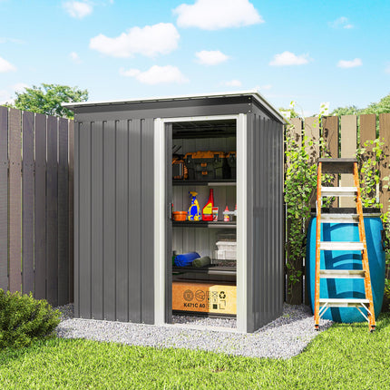 5 x 3ft Garden Storage Shed with Sliding Door and Sloped Roof - Light Grey