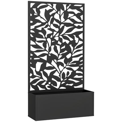 Metal Garden Bed with Trellis, Wall Mounted or Freestanding Raised Planter with Privacy Panel, Black