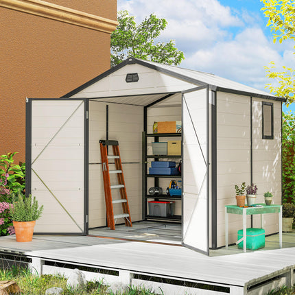 7.9ft x 6.2ft Aluminium Frame Garden Storage Shed with Foundation - Cream White