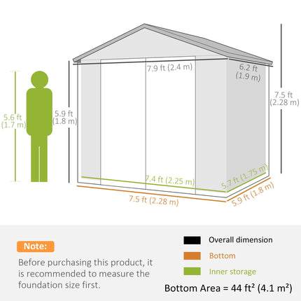 7.9ft x 6.2ft Aluminium Frame Garden Storage Shed with Foundation - Cream White