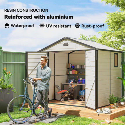 7.9ft x 6.2ft Aluminium Frame Garden Storage Shed with Foundation - Cream White