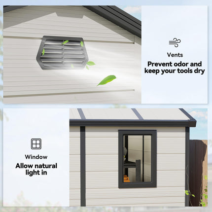 7.9ft x 6.2ft Aluminium Frame Garden Storage Shed with Foundation - Cream White