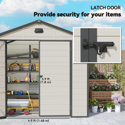 7.9ft x 6.2ft Aluminium Frame Garden Storage Shed with Foundation - Cream White