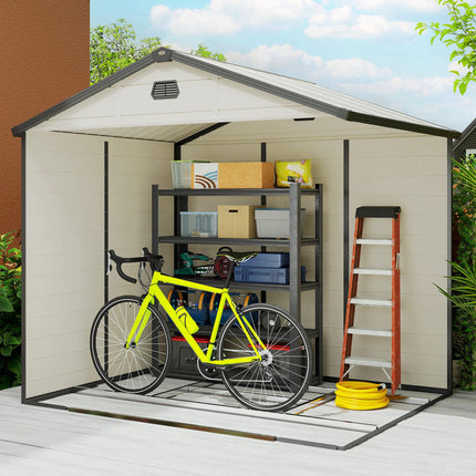 7.9ft x 6.2ft Aluminium Frame Garden Storage Shed with Foundation - Cream White