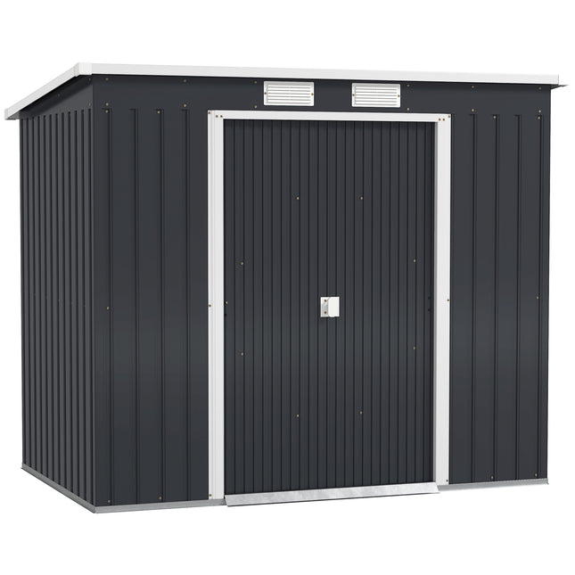 7 x 4ft Galvanised Steel Garden Shed with Foundation Kit - Dark Grey