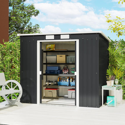 7 x 4ft Galvanised Steel Garden Shed with Foundation Kit - Dark Grey