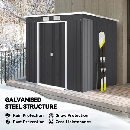 7 x 4ft Galvanised Steel Garden Shed with Foundation Kit - Dark Grey