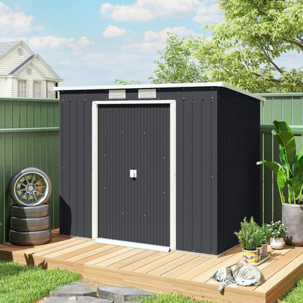 7 x 4ft Galvanised Steel Garden Shed with Foundation Kit - Dark Grey