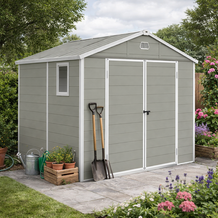 7.9ft x 6.2ft Aluminium Frame Garden Storage Shed with Foundation - Light Grey