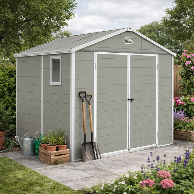 7.9ft x 6.2ft Aluminium Frame Garden Storage Shed with Foundation - Light Grey