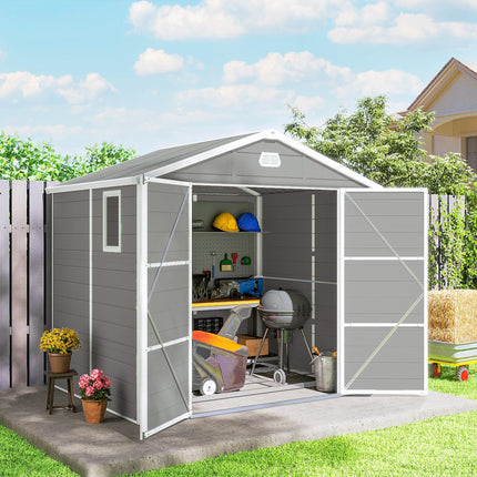 7.9ft x 6.2ft Aluminium Frame Garden Storage Shed with Foundation - Light Grey