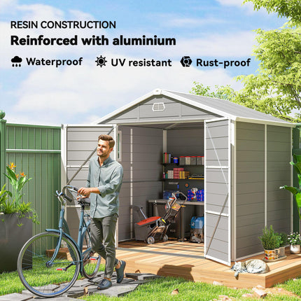 7.9ft x 6.2ft Aluminium Frame Garden Storage Shed with Foundation - Light Grey