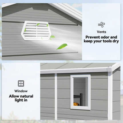 7.9ft x 6.2ft Aluminium Frame Garden Storage Shed with Foundation - Light Grey