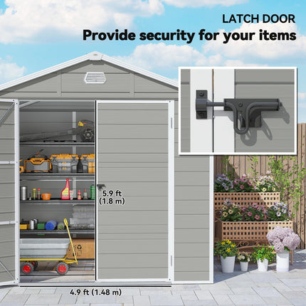 7.9ft x 6.2ft Aluminium Frame Garden Storage Shed with Foundation - Light Grey