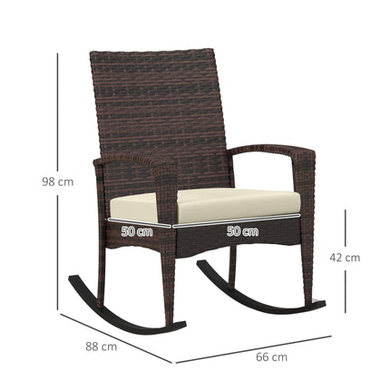 Outdoor PE Rattan Rocking Chair Set of 2 with Armrest and Cushion - Brown